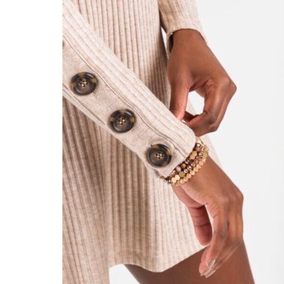 Harper Heritage Ribbed Mini Dress Long Sleeve Tan 2X - Picture 2 of 9